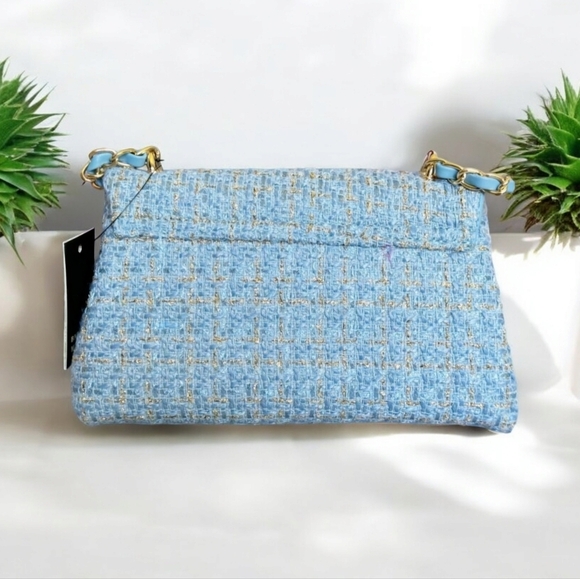 NWT Badgley Mischka Blue Tweed Messenger Crossbody - Picture 5 of 8